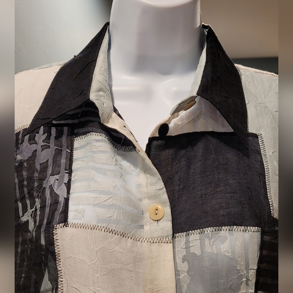 Blue Ice see through button down patchy blouse - Picture 3 of 11